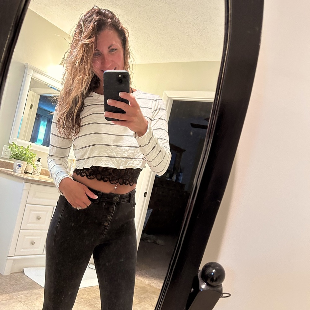 Lulus black and white stripe crop top